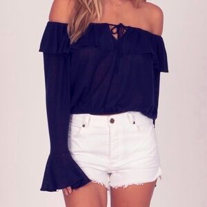 New Amuse Society Revolve Bella Babe Bell Sleeve Flounce Crop Top Women’s Size S